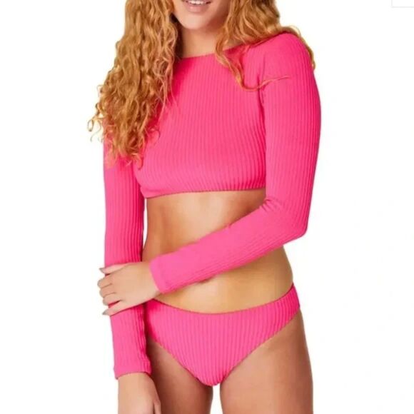 Andie Swimsuit Twist Rashguard and Cheeky Bottoms Nehi Pink Medium NWT Two Piece - Picture 1 of 5